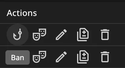 A close-up of the Custom Actions Short.io's technical support team use on the Rocketadmin platform